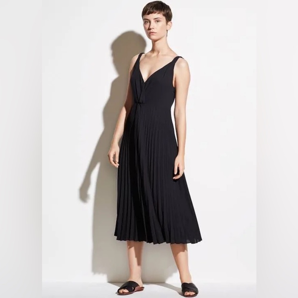VINCE Pleated crepe de chine midi dress - cocktail wedding formal